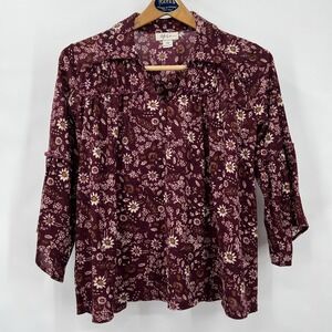 Style & Co Womens Blouse Size PM Knit Tunic Bohemian Peasant Dark Fairy Burgundy